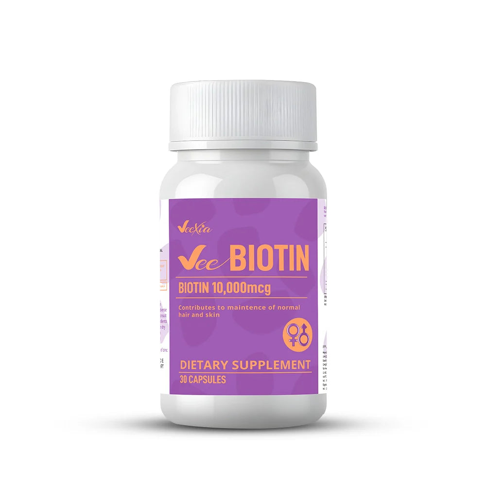 Veexia Vee Biotin 10,000 mcg Capsules for Hair, Skin & Nails with Zinc — 30 Capsules