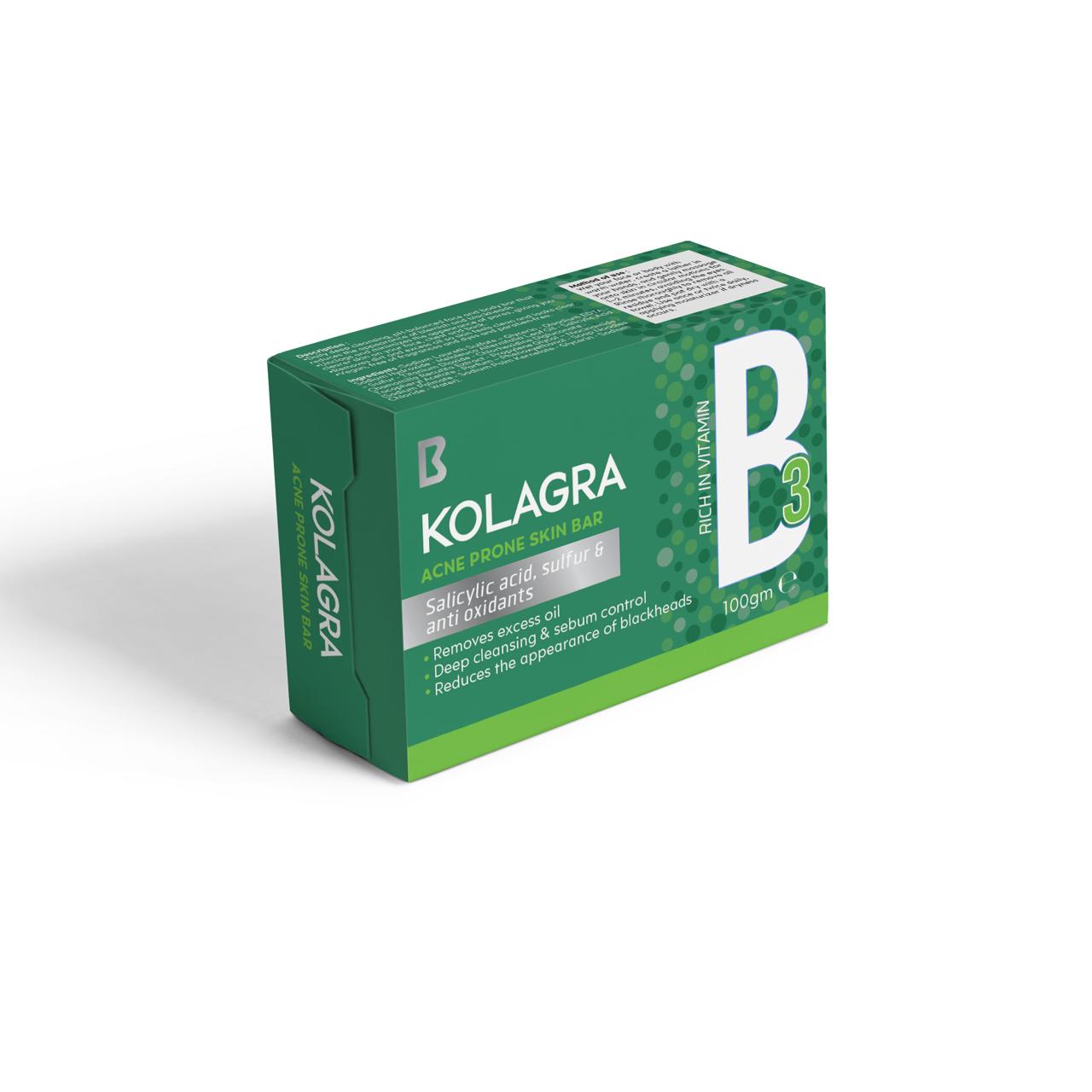 Kolagra Acne Prone Skin Bar B3 (Salicylic Acid, Sulfur, Vitamin B3)